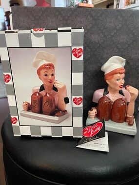 I Love Lucy Ceramic Salt & Pepper Shaker Set - Pink and Brown